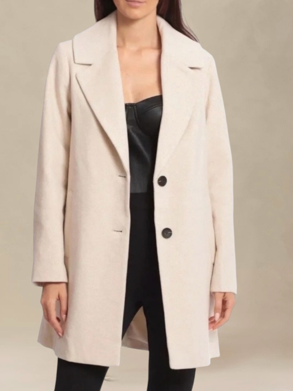 AVEC LES FILLES Walker Notched Lapel Single Breasted Peacoat Bone